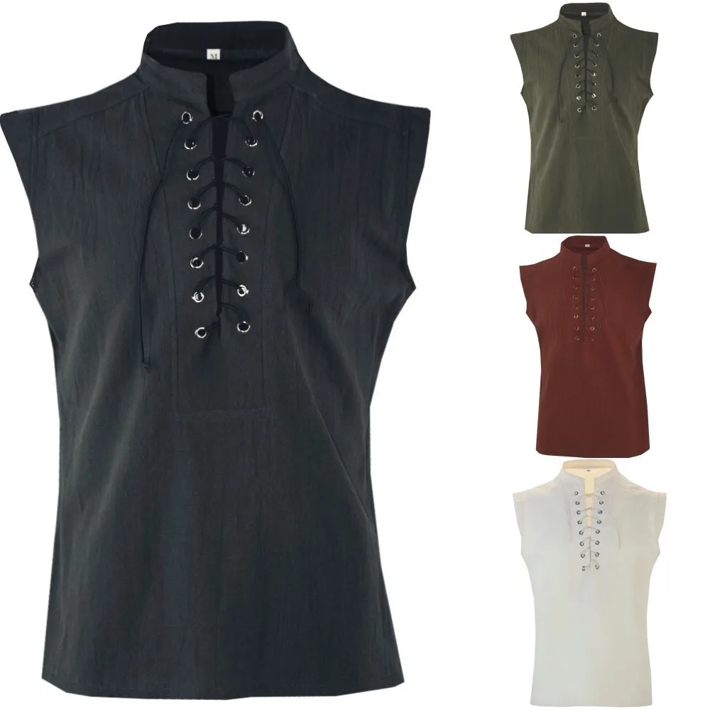 Medieval Steampunk Vikings Adult Pirate Vest Plus Warriors Knight Costume Robe Shirt Tops Sleeveless Cos Tabard Surcoat Male