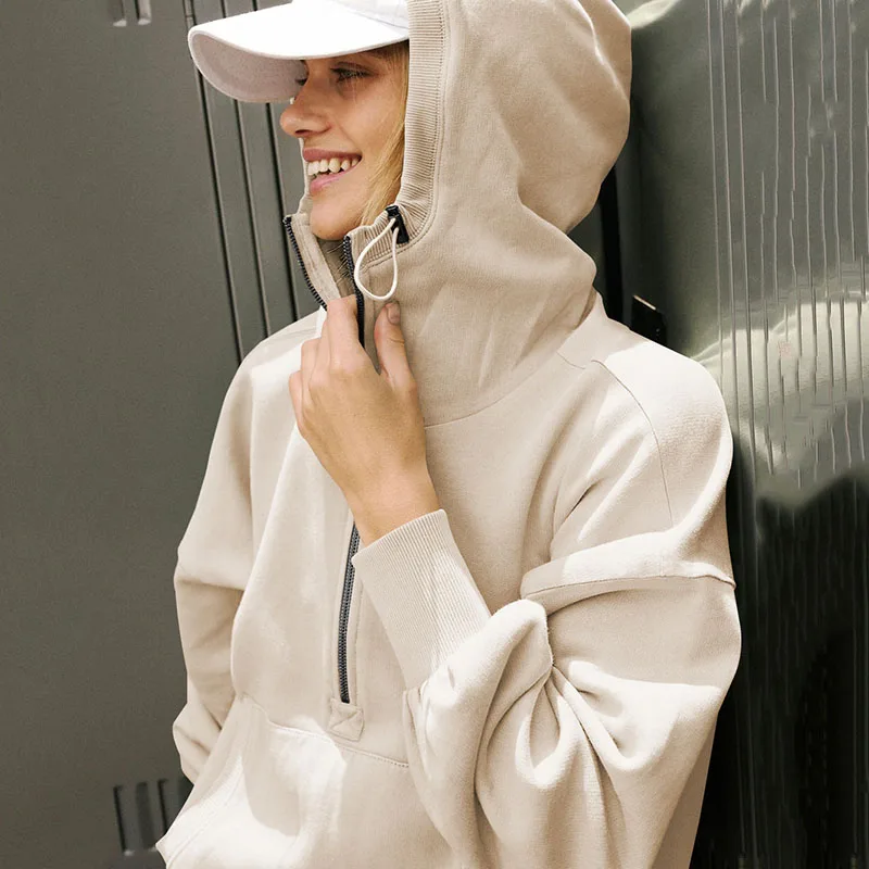 2025년 가을 신상 여성용 루즈핏 드롭 슬리브 후드티, 스트릿웨어 여성 패션 탑