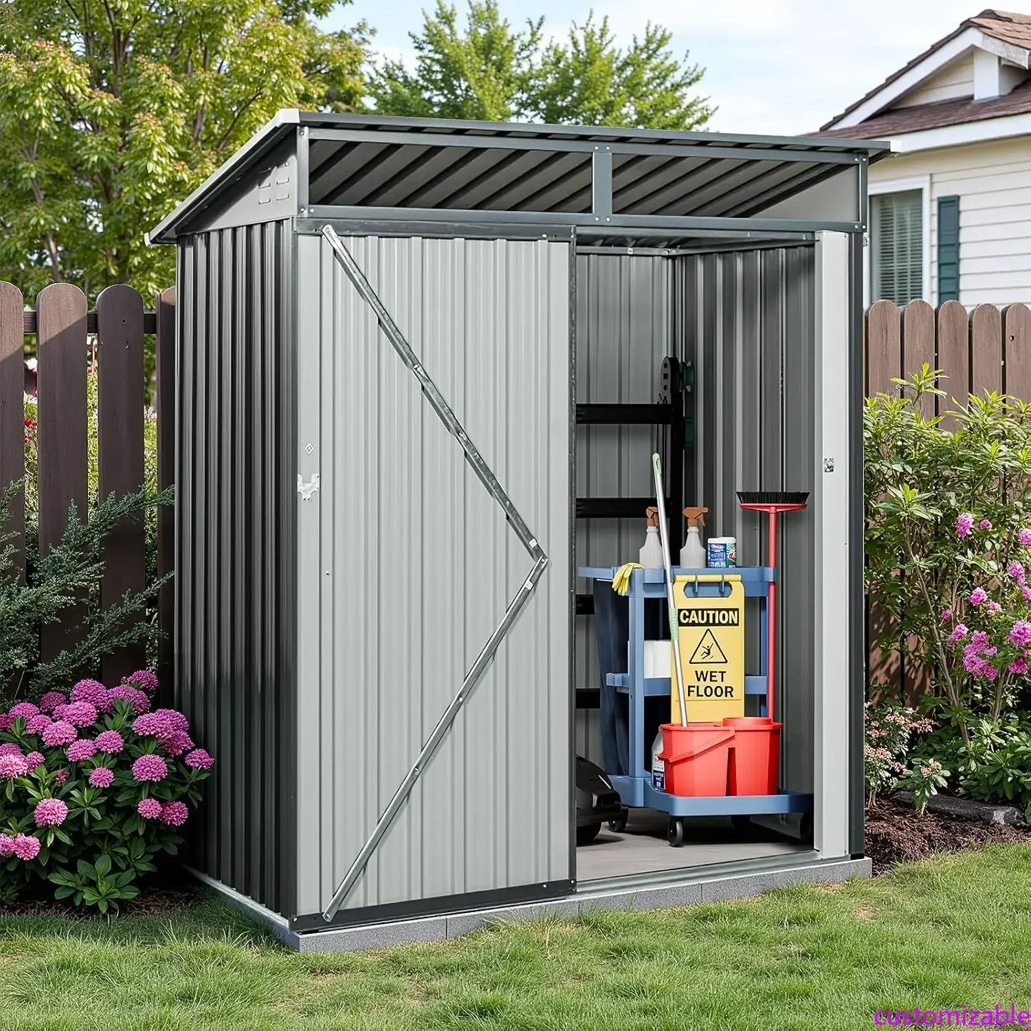 

5x3 FT Grey Outdoor Metal Storage Shedfor Tools, Lawnmower Lockable, Waterproof & UV-Resistant Heavy-Duty Steel 3x5 Shed