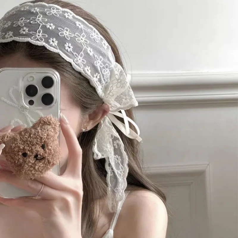 新しい 2 個フレンチメッシュボウレースワイドエッジヘアバンド女性のための甘いかわいい多用途ヘッドバンドガールヘアアクセサリー