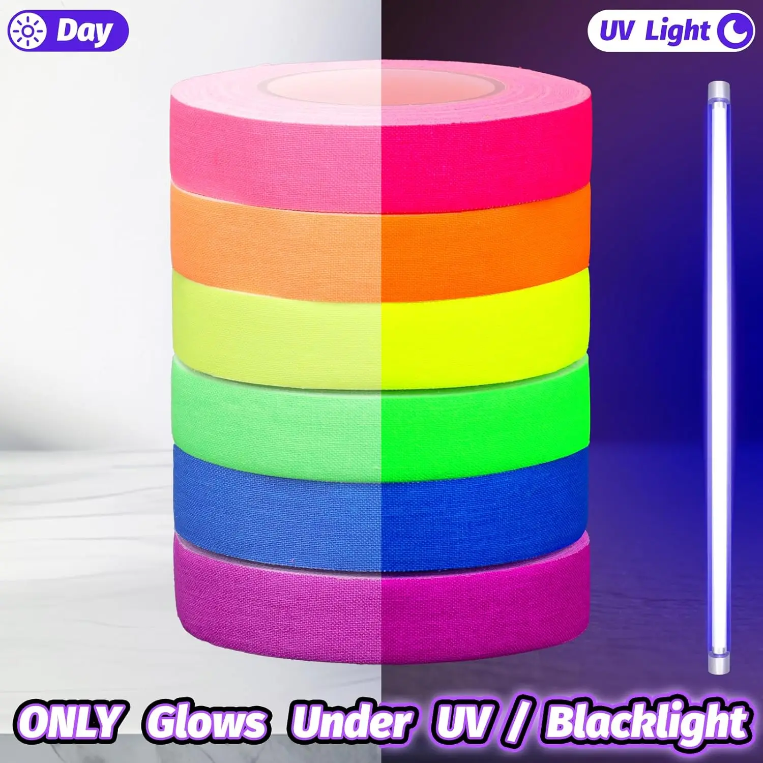 Luminous Neon Cloth Tape, Ultraviolet Black Nail Tape, Suitable for Luminous Party Supplies, Ultraviolet Parties, Floor Markings