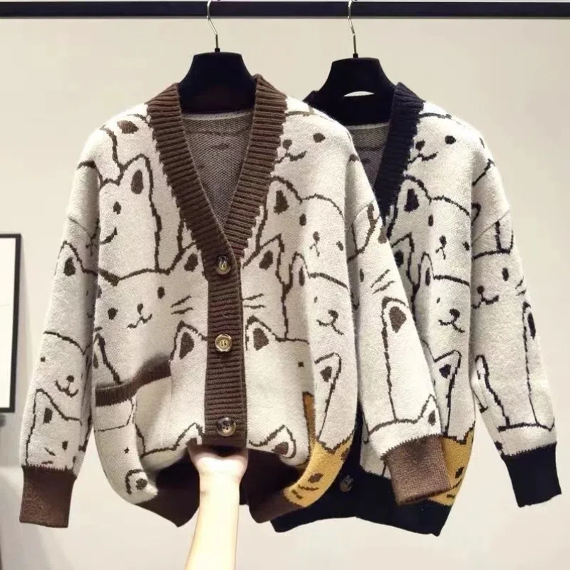 Spring and Autumn Clothing New Loose Vintage Cardigan Sweater Women's New Western-style Lazy Style Reduced Age Knitted Jacket