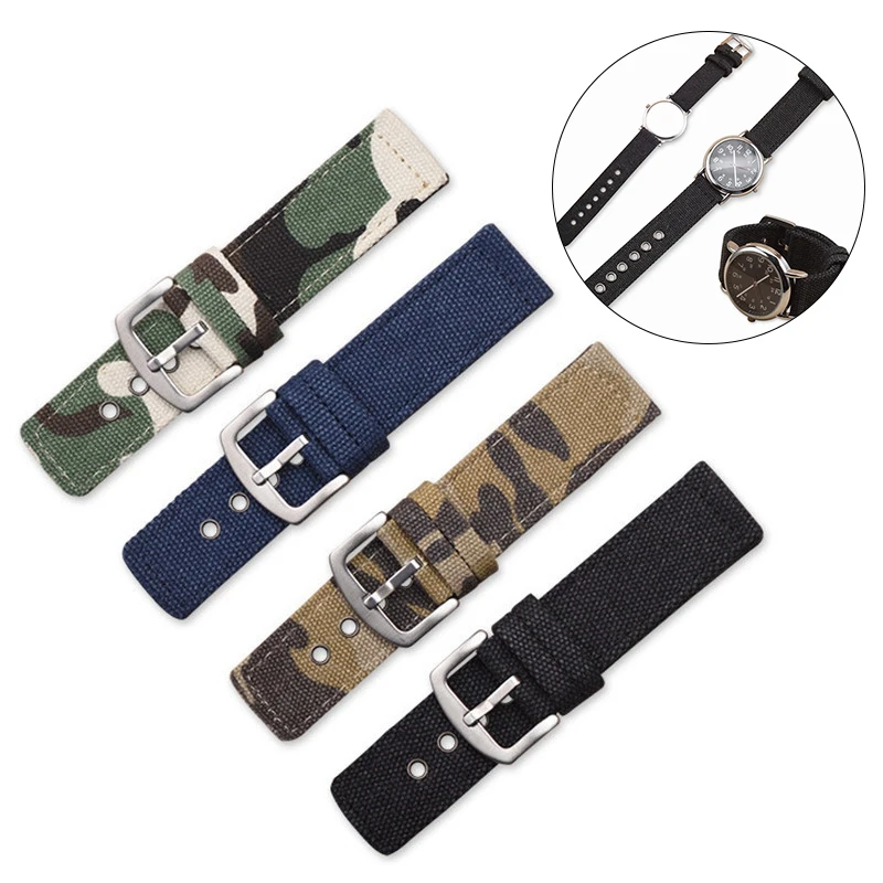 Camouflage Canvas Nylon Strap 18mm 20mm 22mm 24mm High Quality Sports Watch Straps Accessories Handmade Strap for Men Women