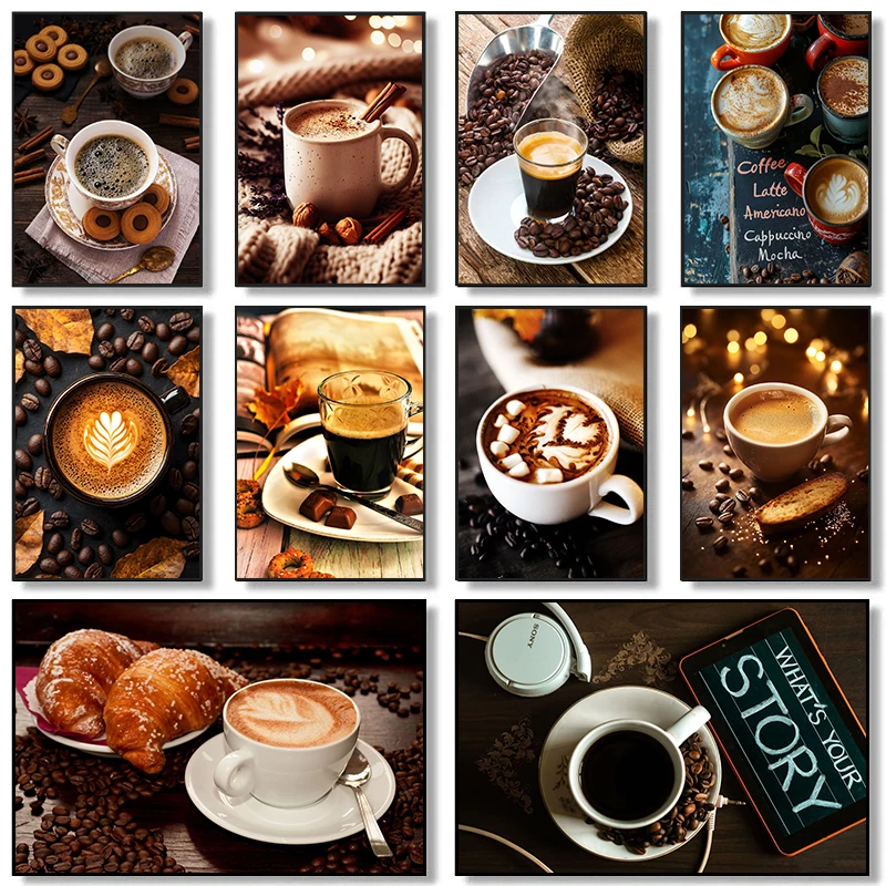 Vintage Coffee Bean Hand Coffee Espresso Latte Cup Art Poster Canvas Painting Wall Prints Picture Living Room Home Cafe Decor