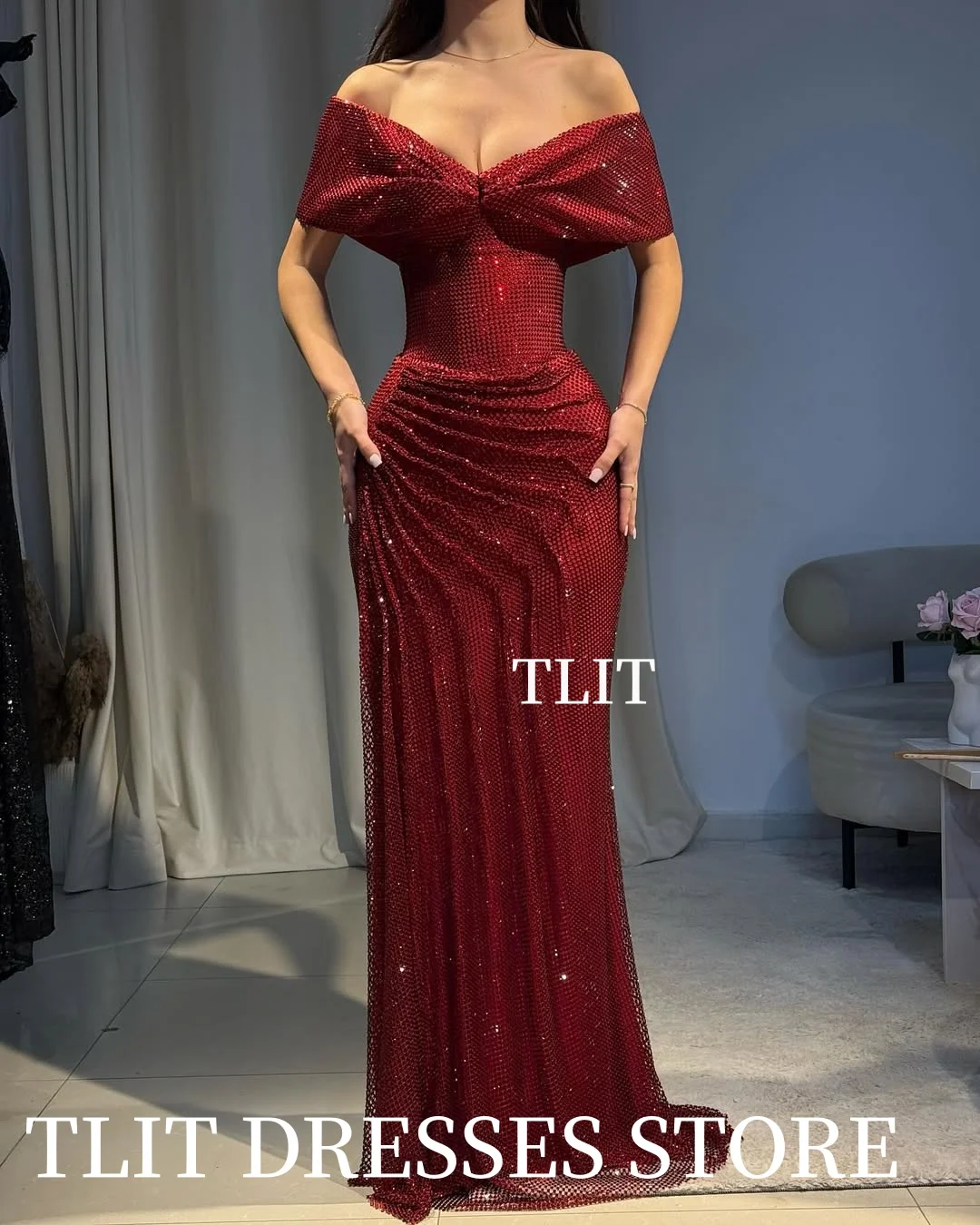 Suknie wieczorowe TLIT Luxury A-Line, nowe, w kolorze burgundowym, z odkrytymi ramionami, na formalne przyjęcia, z aplikacjami i kryształami, sukienki na studniówkę, możliwość personalizacji, kolekcja 2026.