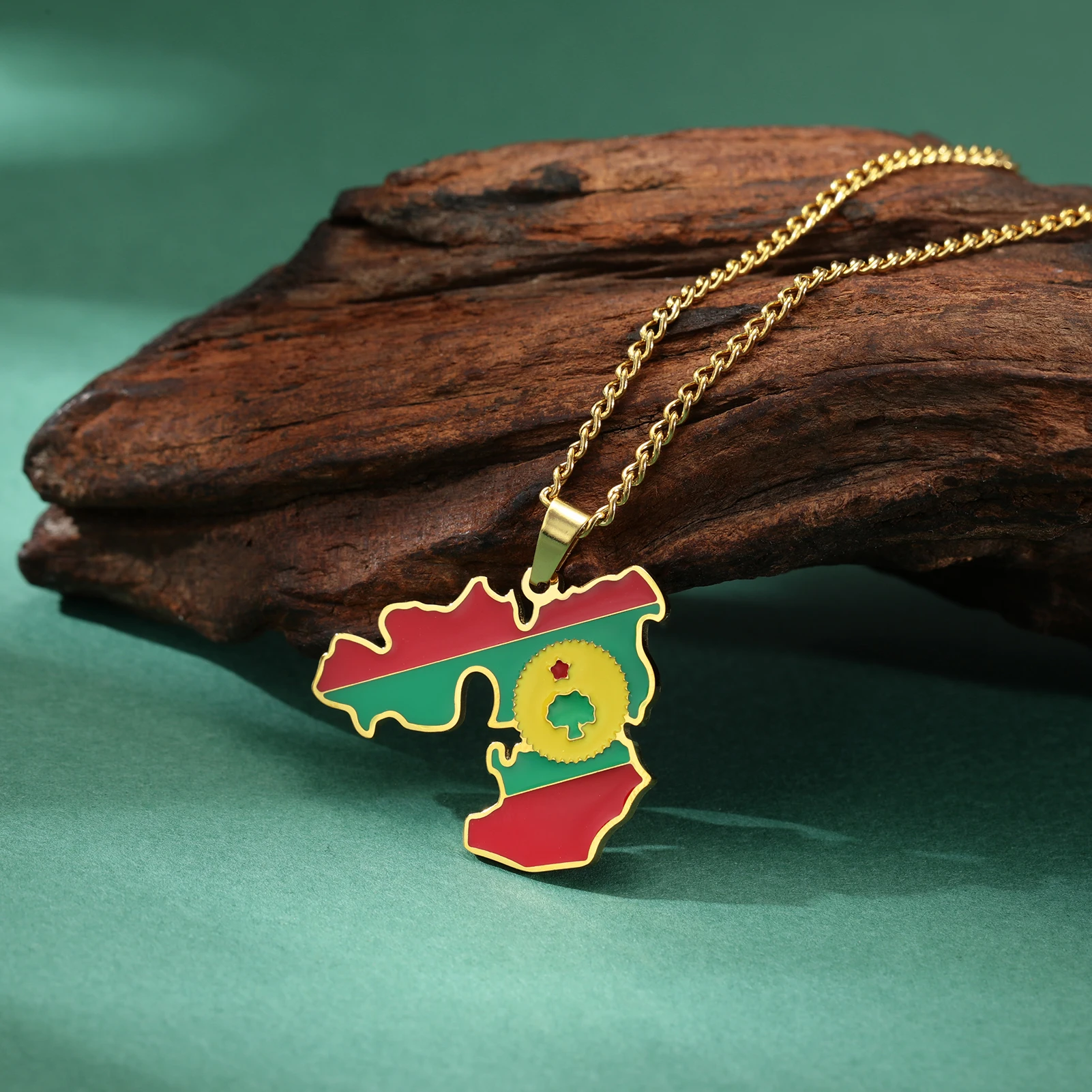 Amaxer Trendy Personalized Oromia Map & Flag Continent Outline Necklaces Charm Fashion Ethnic Choker Jewelry image 4