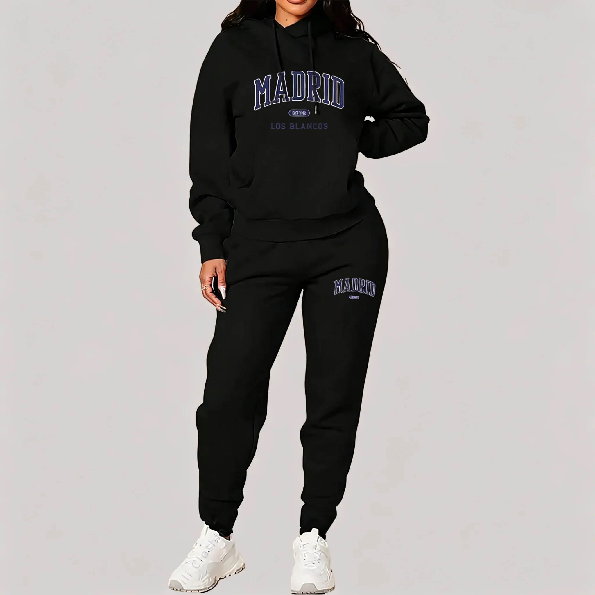New Ladies TrackSuit Autumn Winter Hoodies Sweatshirts Sweatpants 2 Piece Outfits Madrid Print Trend Sportwear Women Pants Sets - view 3