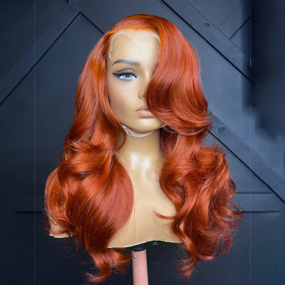 Ginger Orange 13x4 Body Wave 200 Density Short Bob Frontal Wig Brazilian Virgin Hair HD Transparent Lace wig Pre plucked Wigs