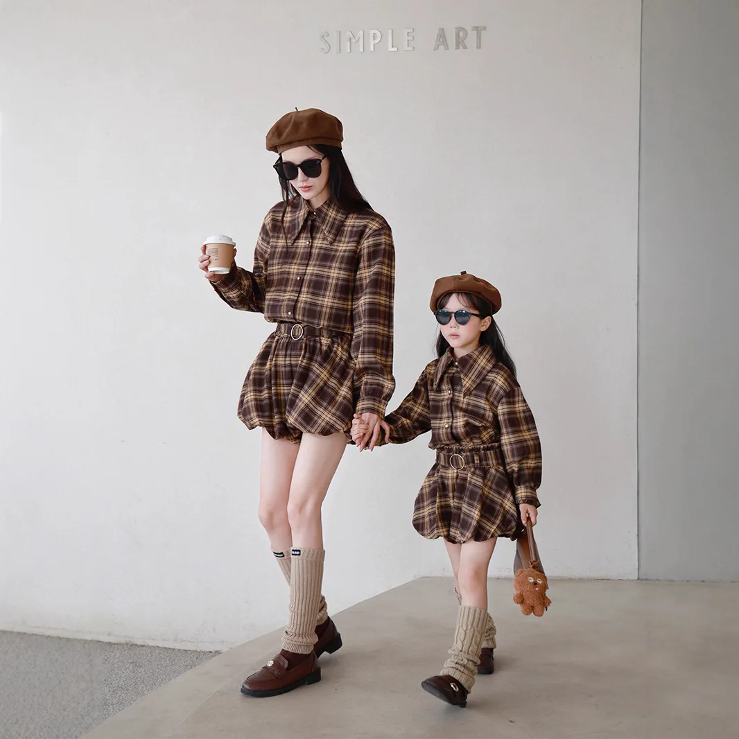 conjuntos-a-juego-para-mama-e-hija-camisa-a-cuadros-pantalones-cortos-con-cinturon-2-piezas-ropa-familiar-para-mujer-bebe-nina-madre-pareja