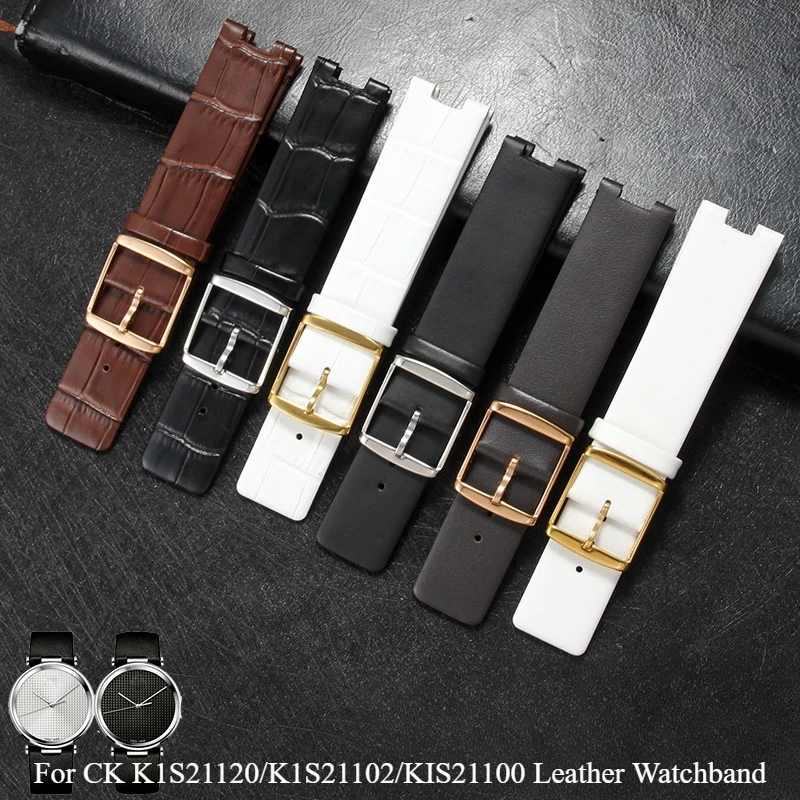 Concave Notch Interface Cowhide Watchband for CK K1S21120/K1S21102/KIS21100 Refined Grain Soft Contact Solid Edge Watch Bracelet