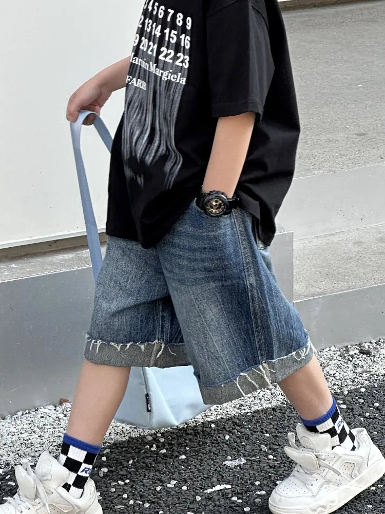 

Panda round Children's Denim Shorts 2024New Boys' Casual Fifth Pants Woven Children's Clothing One Piece Dropshipping