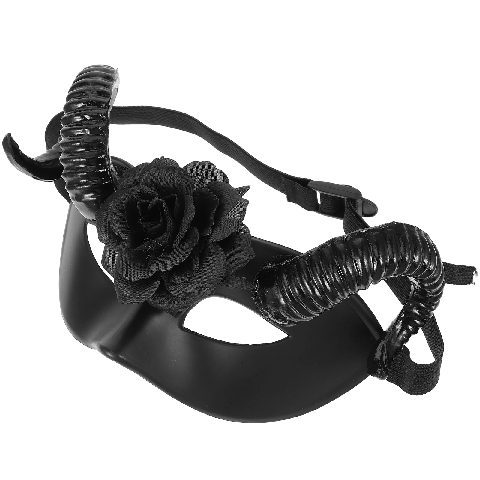 Detachable RAM Horns Flower Mask Half Face - Soft Material for Extended Wear - Halloween Masquerade Ball Fancy Dress Animal