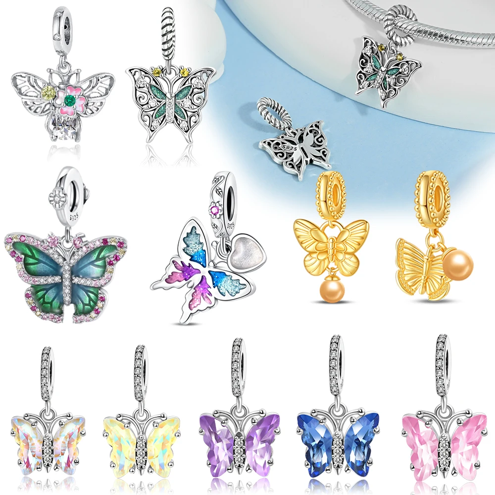 

Original 925 Sterling Silver Vintage Hollow Butterfly Dangle Charm Fits Pandora Bracelet Fashion Women Necklace Jewelry Pendant