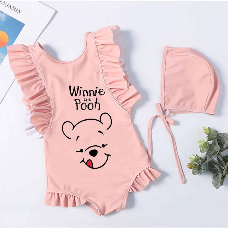 

Детские летние купальники с мультяшным принтом Винни: цельные купальники и комплекты бикини с шапочкой для плавания, пляжная одежда для девочек