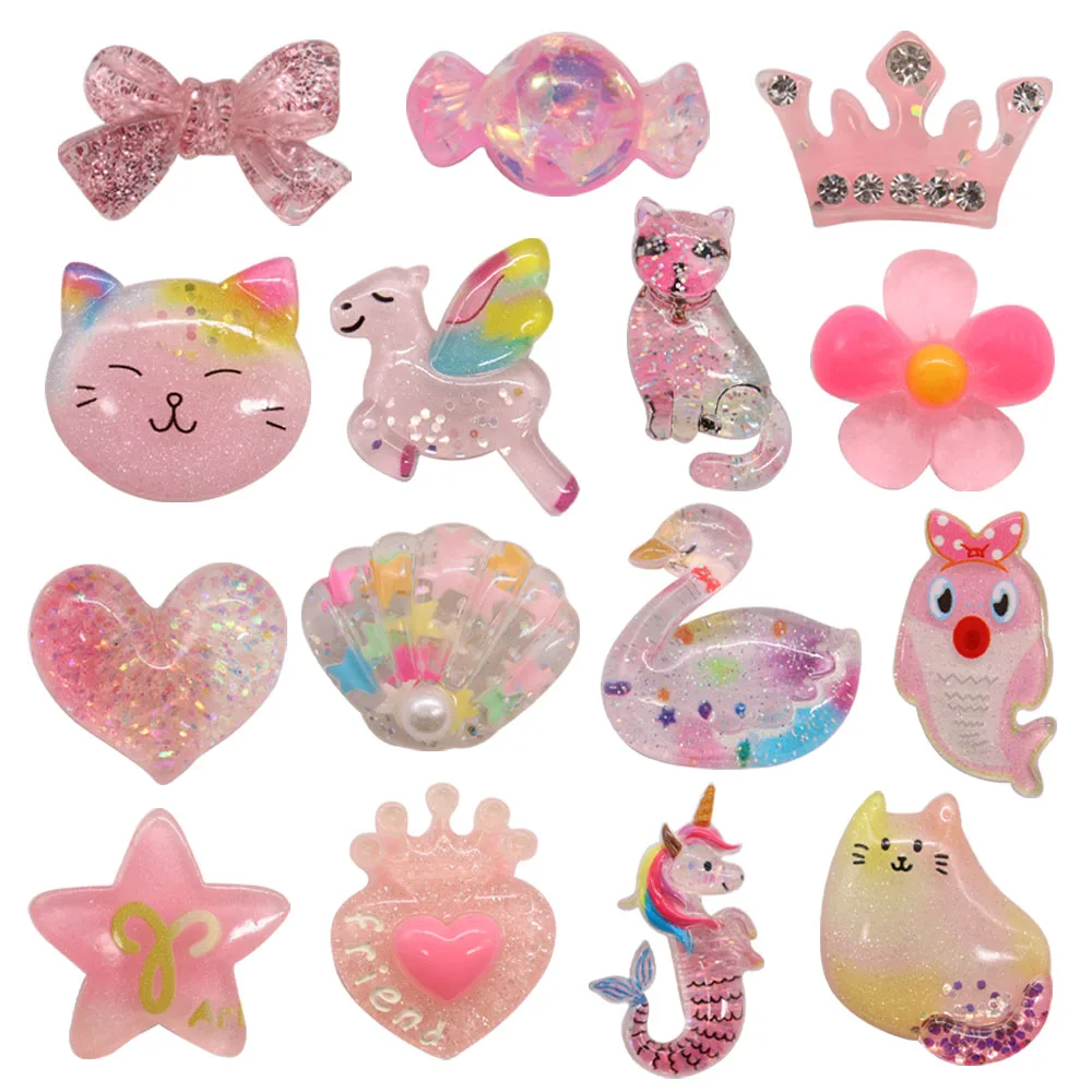 Hot Sale 1pcs Shoe Charms Pink Cat Swan Unicorn Dolphin Resin Cute Garden Shoes Buckle Decorations Fit Kids X-mas Gift