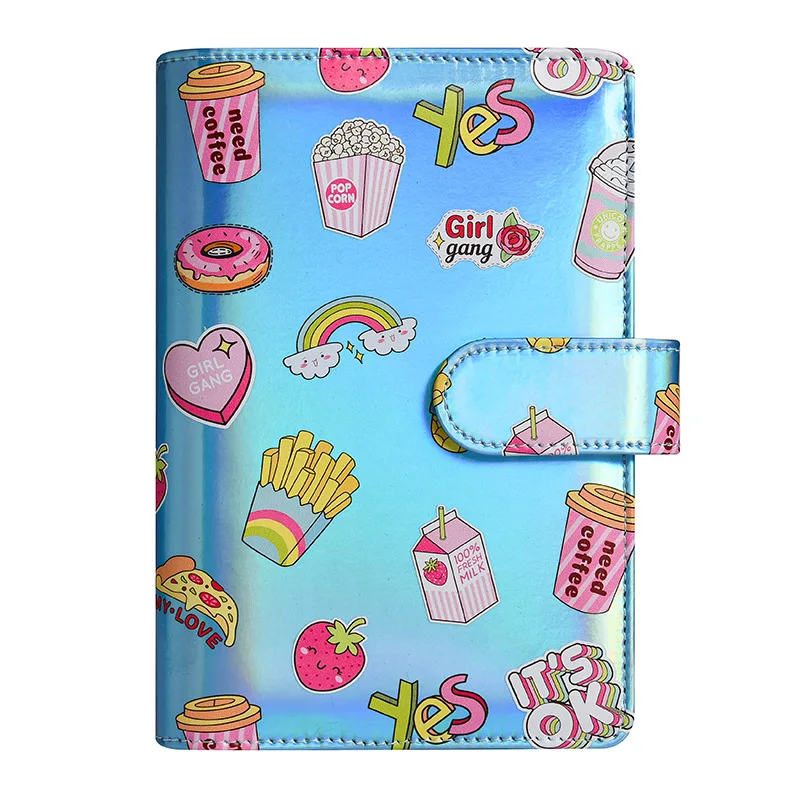 Recarregável Faux Leather Orçamento Binder,Mini Notebook Binder Cover, A6 Papel De Enchimento, Pasta De Moda Bonito Dos Desenhos Animados, 6 Anel