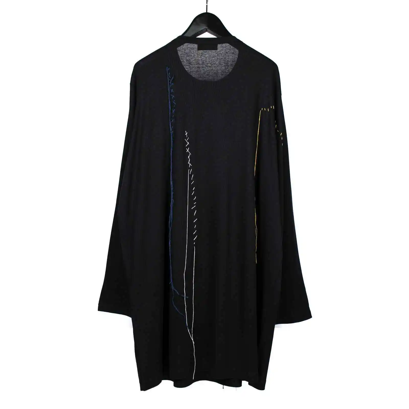 

TOP-YAMAMOTO оригинальный дизайн, темная ниша, мужская свободная футболка большого размера с длинными рукавами и круглым вырезом, с вышивкой