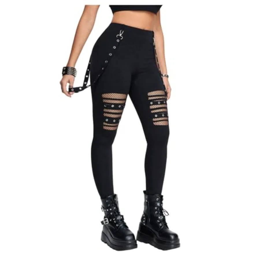 

Floerns Women's Gothic Mesh Leggings Pants High Waisted Skinny Punk Concert Outfit