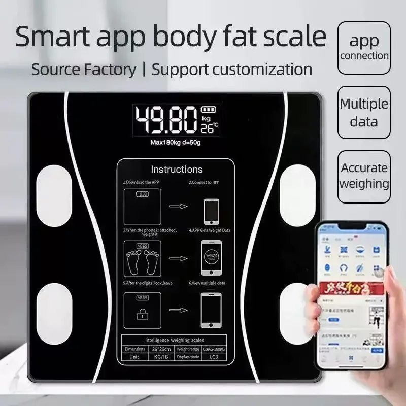 Smart Wireless Digital Body Fat Scale Bluetooth-Compatible Bathroom Weight Analyzer with Smartphone App for Body Composition