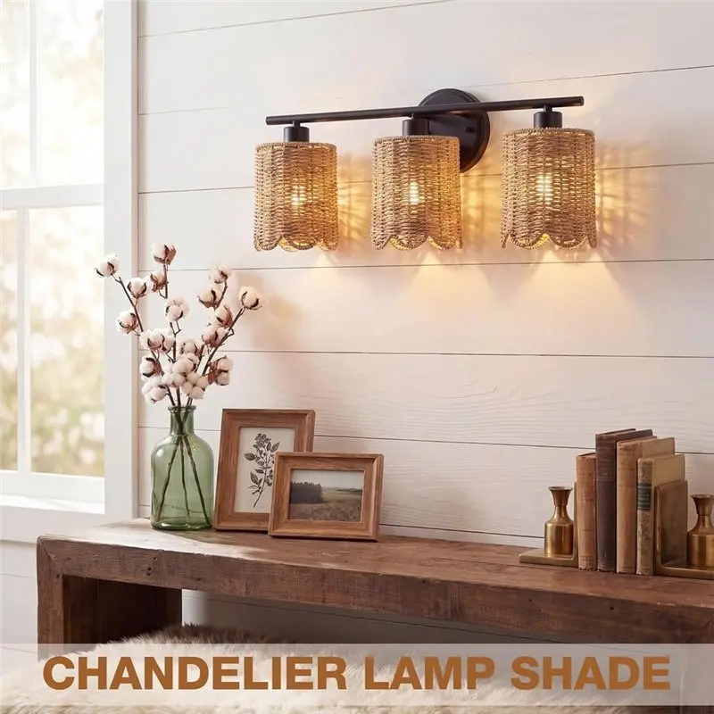 H-W 2X Rattan Lamp Shade With E14 Adapter Ring E26 E27