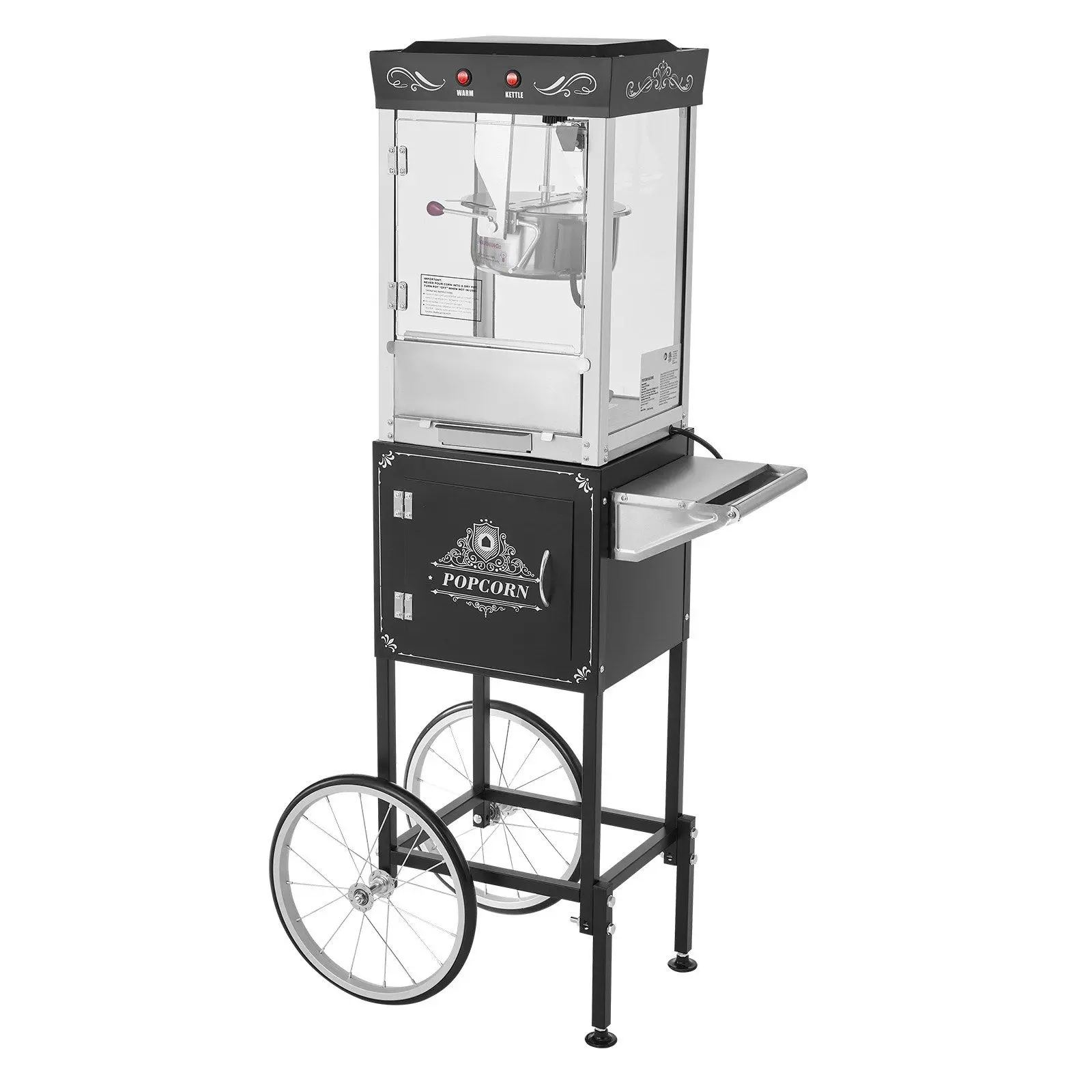 

800W Commercial Popcorn Machine with Cart 8oz Kettle Makes 48 Cups/Batch Popcorn Maker for Theater Concession Stands