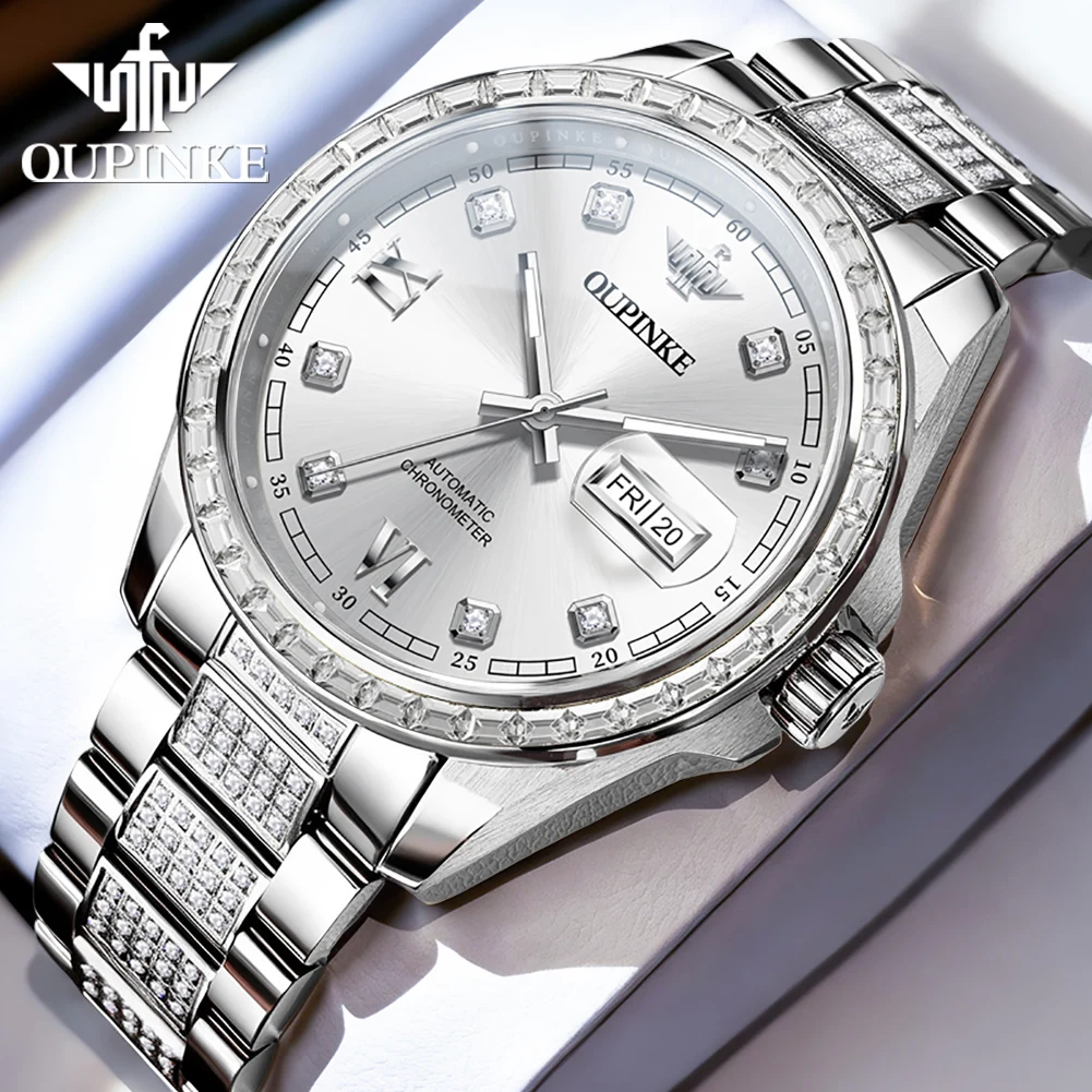 OUPINKE 3328 Luxury Business Imported Mechanical Movement Men Watch Luminous Display 50m Waterproof 316L Stainless Steel Watch