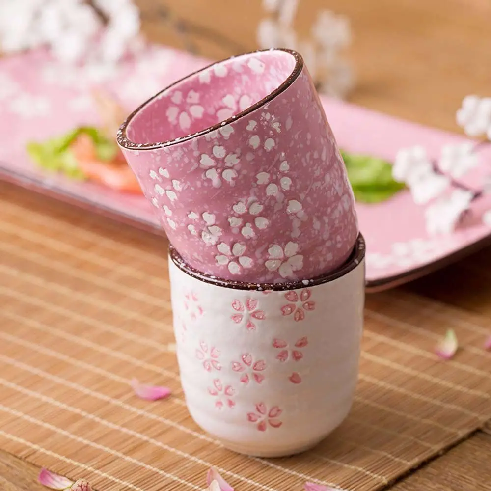 Pink Japanese Style Vintage Sakura Tea Cup Kawaii Cherry Blossoms Teaware Exquisite Home Water Cup Creative Ceramic Cup