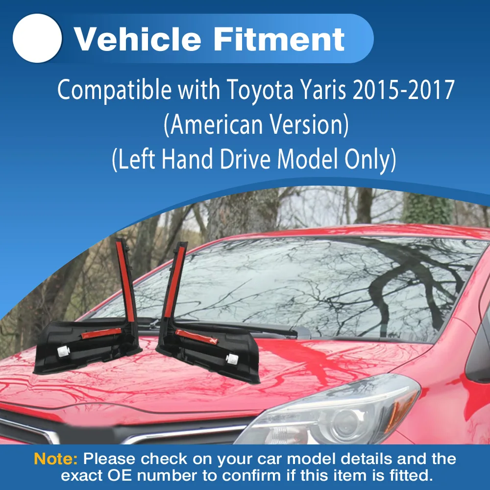 

For Toyota Yaris 2015-2017 Pair Front Wiper Side Cowl Extension Cover Windshield Louvers Outer Extension Trim 53866-52140