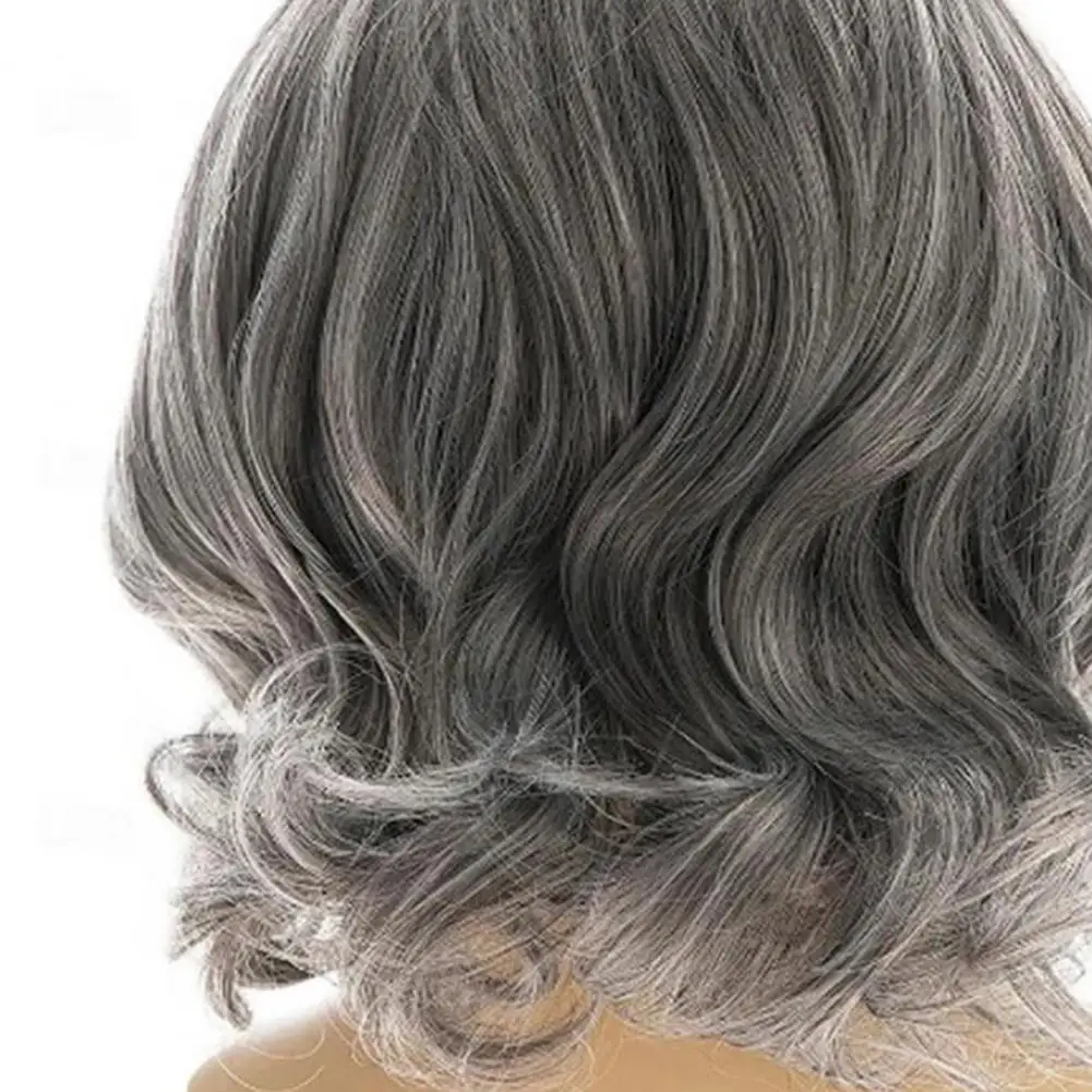 Fluffy Men Wig Men Short Wig Short Curly Silver-gray Wig with Side Bangs Natural Fluffy Synthetic Hairpiece Halloween for Men