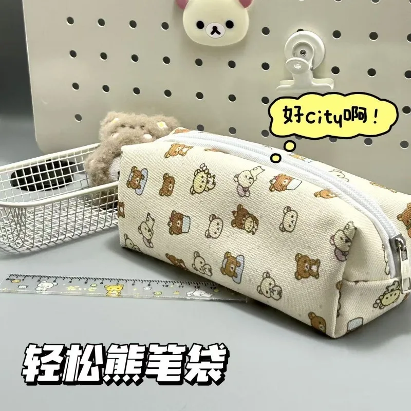 Cartoon Anime Rilakkuma Pen Bag Cute Ins Style Large Capacity High Appearance Fashionable Portable Stationery Storage Bag Gift