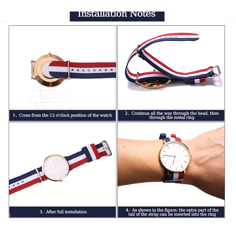 16mm 18mm 20mm Nylon Bracelet Rose Gold Clasp Buckle For Daniel wellington Strap 40mm 36mm Wrist Watch Band Accessories