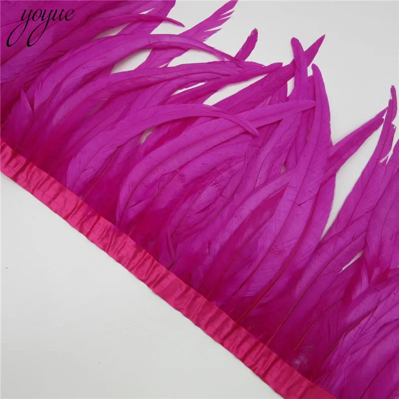 YOYUE 5 yards Meter Quality Chicken Rooster Tail Feather Trims Ribbons 35-40CM Strip for Dress Skirt Party Clothing Craft Making