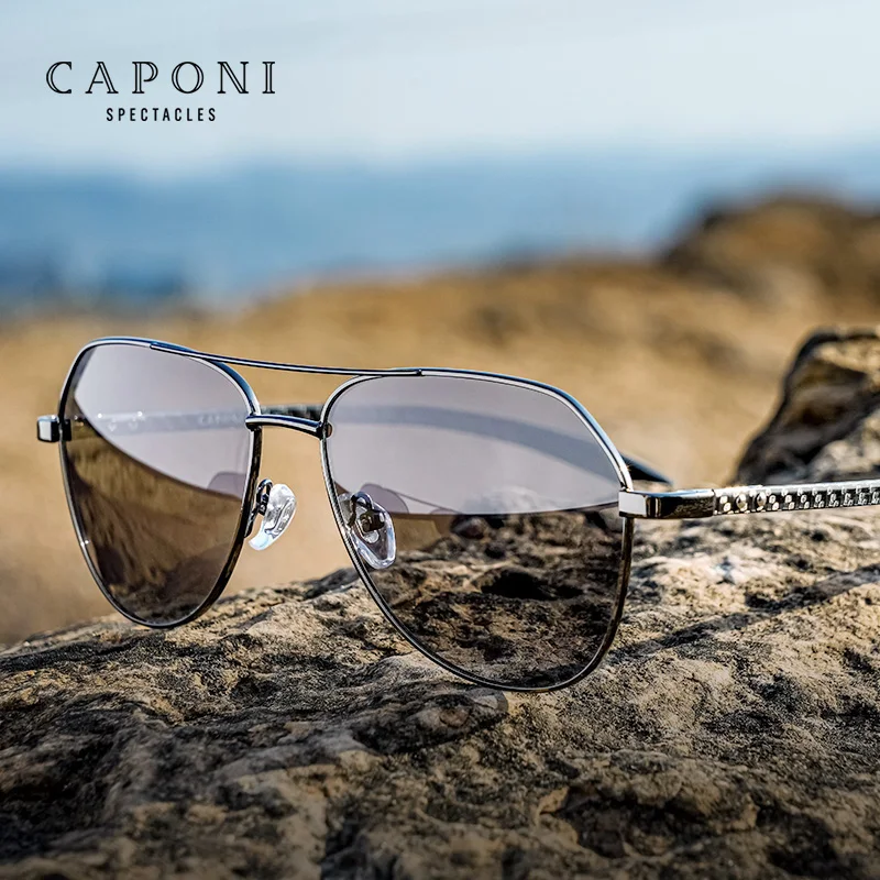 

CAPONI Carbon Fiber Men's Sunglasses Photochromic Polarized Outdoor Alloy Sun Glasses 100% UV400 Original Brand Shades BS23028