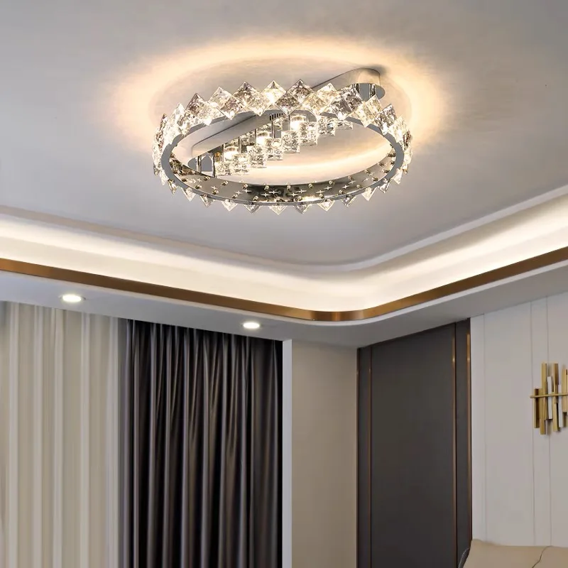 Modern Luxury Crystal Ceiling Lamp Lights Stainles Steel Chrome Dimming For Living Dining Room Bedroom Lustre Luminaire Lighting