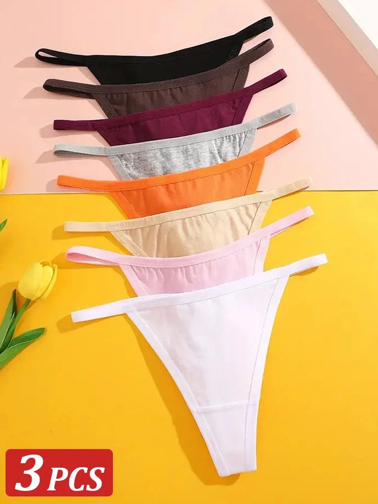 3PCS Women Seamless Cotton Thong Thin Strap Low Waist High Flexibility Panties Sexy Underwear Ladies Briefs T-back Soft Women