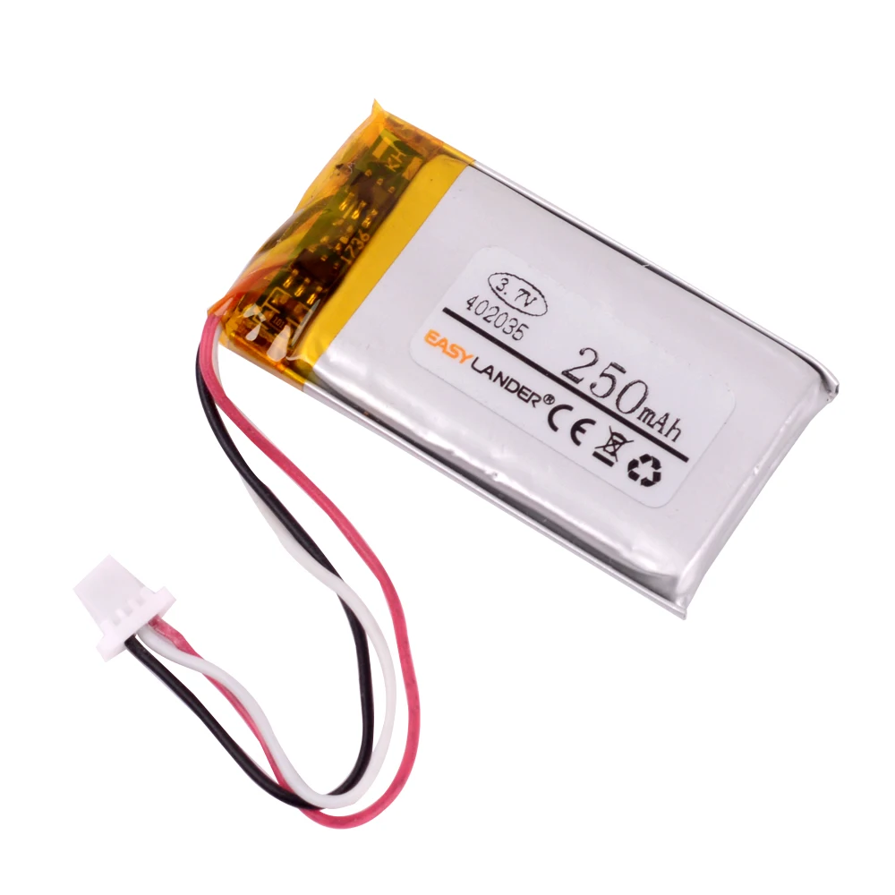 3.7V 300mAh 402035 Lithium Polymer  Rechargeable battery  JST 1.0mm 3pin 1.25 3Pin Replace with XIAOYI MI YI DVR MIO C330