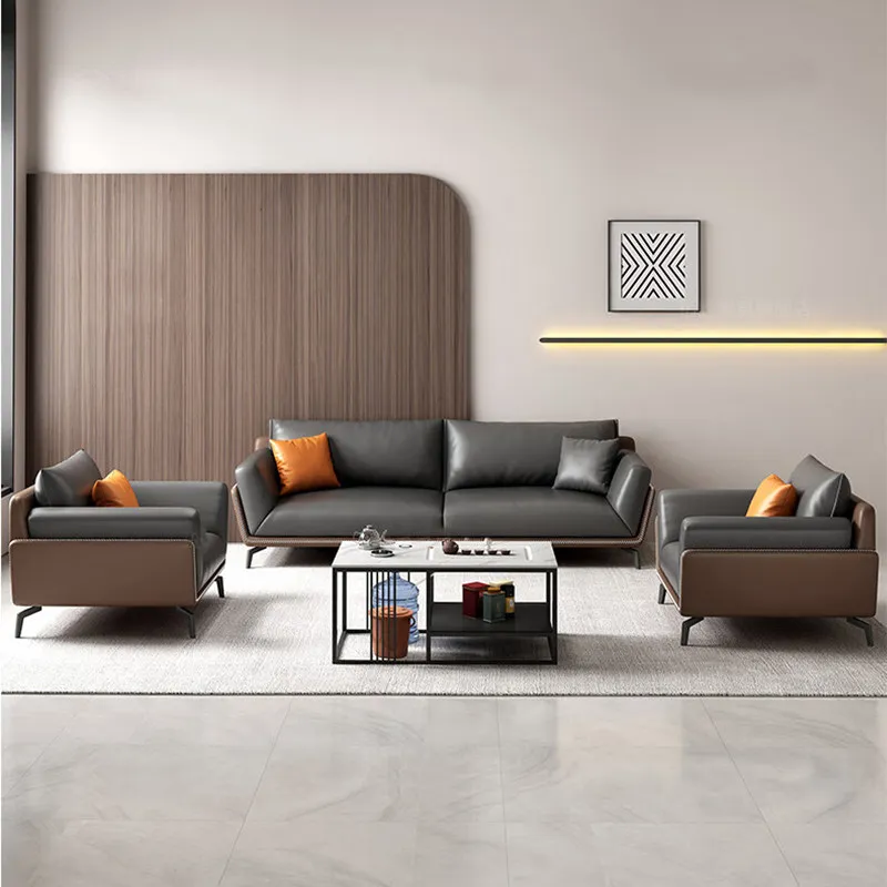 Office sofa genuine leather business reception and negotiation reception lounge coffee table combo set