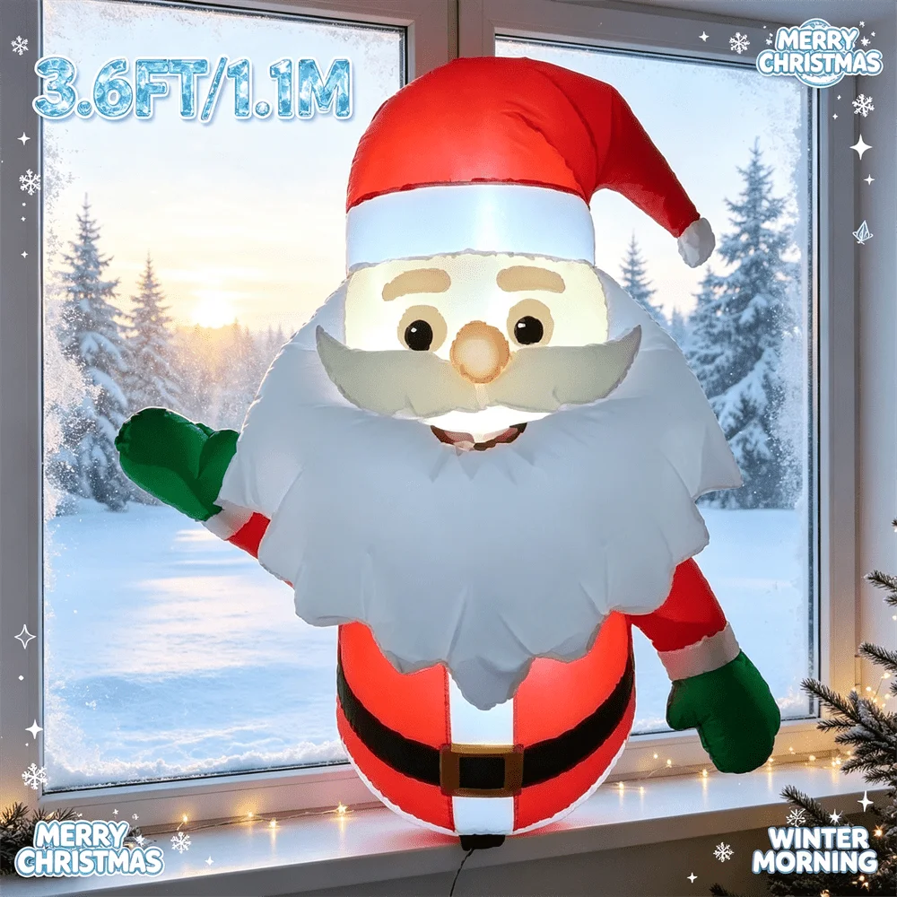 3.6FT Christmas Inflatable Toy Window Hanging Santa Claus Outdoor Decorations Window Wall Built-in LEDs Lighted Holiday Decor