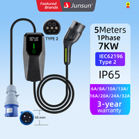 Junsun ev charger type 2 7KW Black 5meters 8A/10A/13A/16A/24A/32A adjustable Car fast charging plug to plug chargeur for tesla