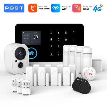 PGST 103 pantalla de 2,4 pulgadas 4G 2G WIFI GSM sistema de seguridad doméstico Bulgar para el hogar 433MHz Control de aplicación tarjeta RFID con movimiento PIR
