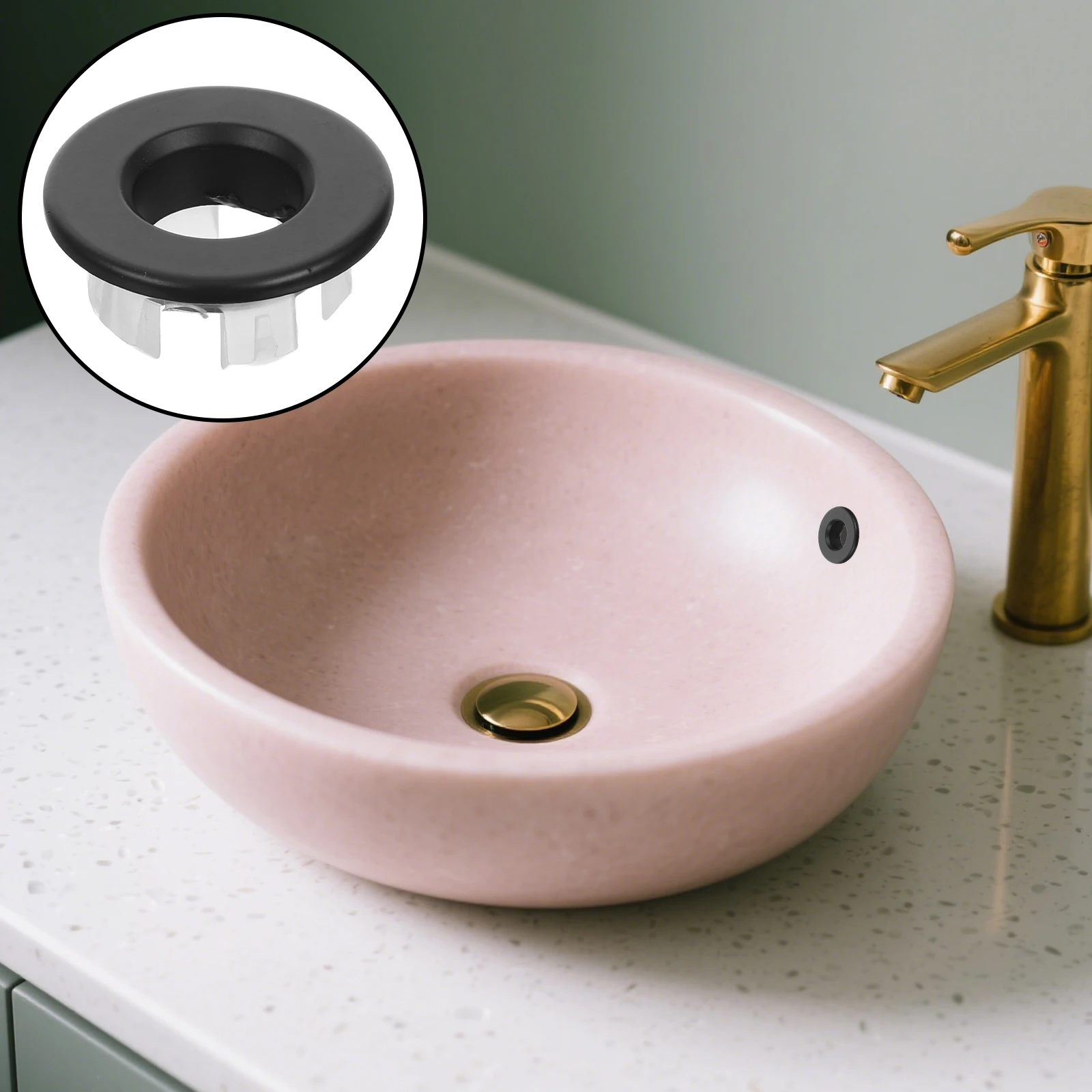 

Sink Overflow Cover Round Basin Drain Hole Cap Durable Material Universal Fit Clog Prevention Bathroom Kitchen Home Replacement