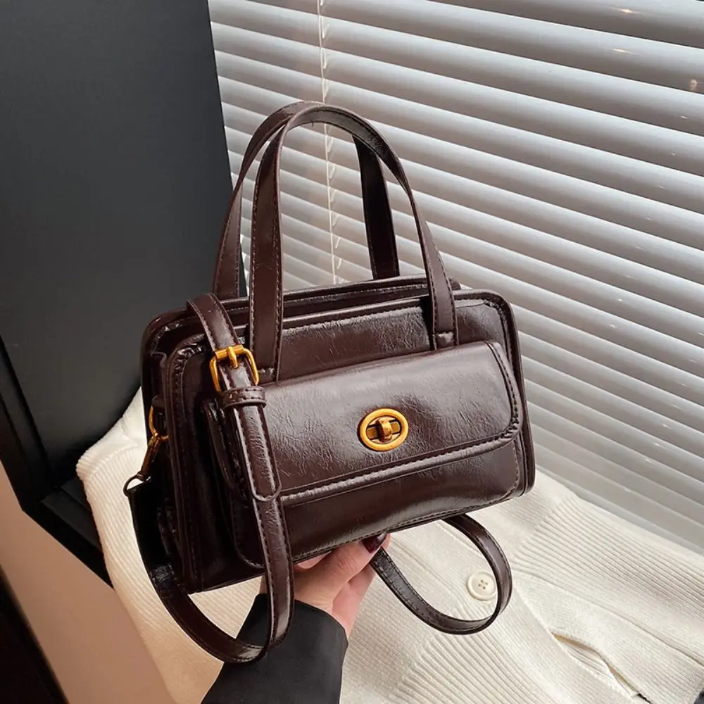 

Casual Korean Style PU Bowling Bag Solid Color Minority Design Pocket Boston Tote Bag French Style Handbag Underarm Bag Outdoor