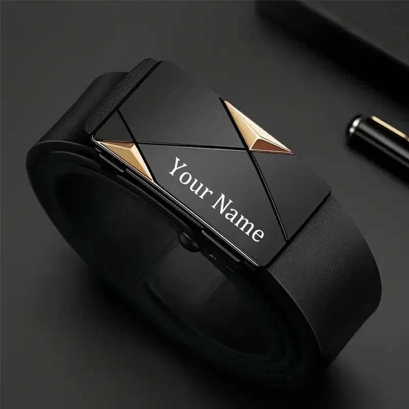 Customize Name Men's Belt - Automatic Alloy Buckle Engraved Text Waistband Perfect Prefect Gifts For Him Birthday & Anniversary