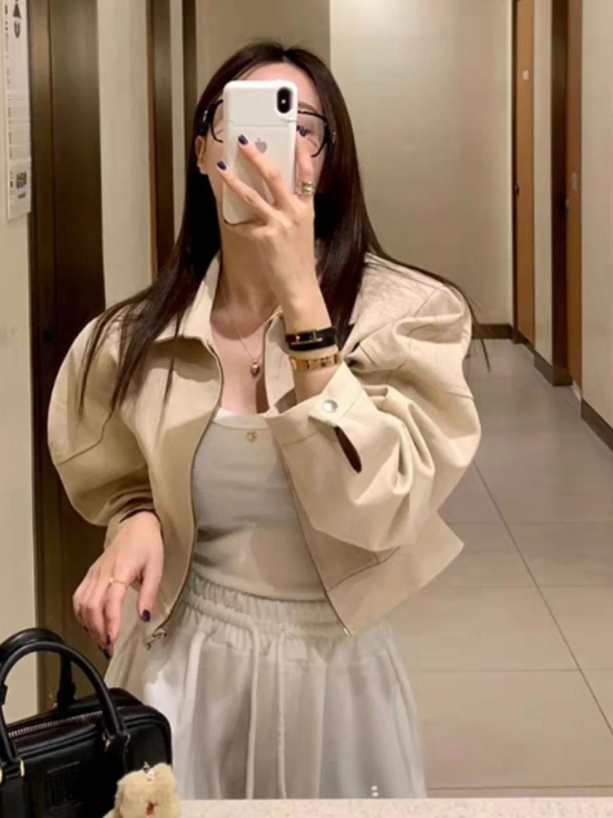 한국 스타일 자켓 통근 스타일 한국 스타일 짧은 길이 긴 소매 풍선 소매 칼라 자켓 재킷 외투 자켓 재킷 외투 자켓