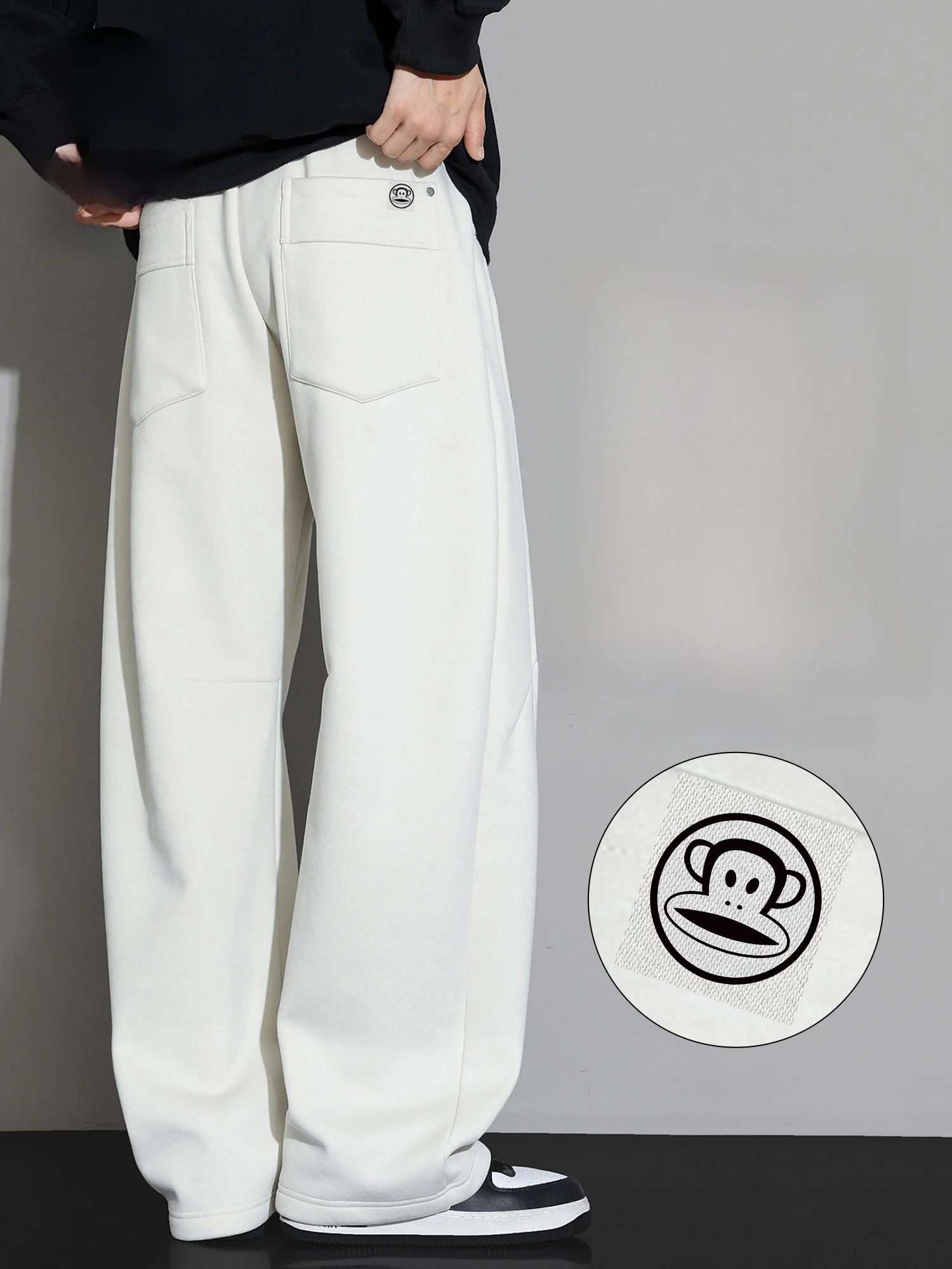 

PaulFrank Loose Fit Knitted Casual Pants Men's Spring Season Trousers with Patchwork Design Drapey Feel Straight Leg Sle