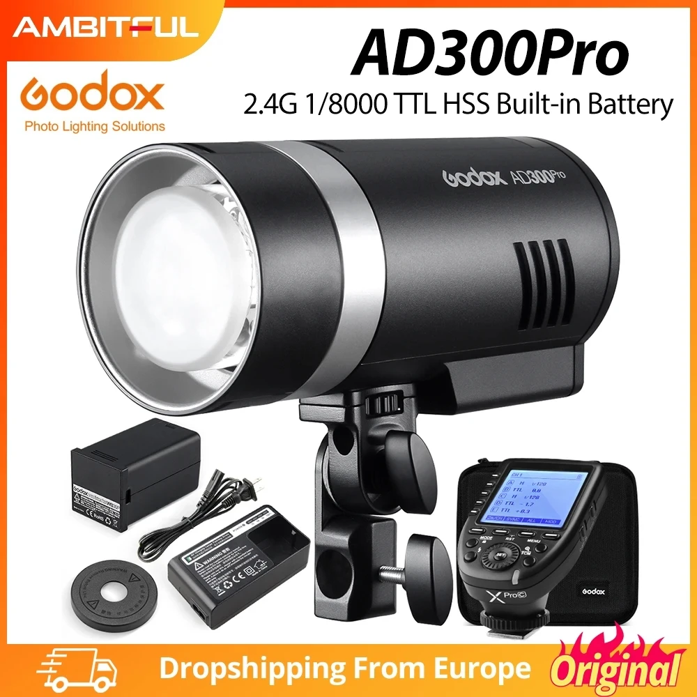 Godox AD300Pro Outdoor Flash Light 300Ws TTL 2.4G 1/8000 HSS with Battery for Canon Nikon Sony Fuji