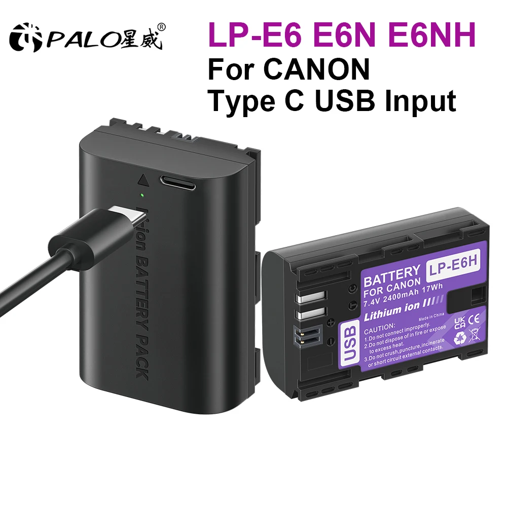 PALO Bulit-in USB LP-E6 LP E6 LPE6 LP E6N Battery Akku for Canon 5D Mark II III 7D 60D EOS 6D 70D 80D EOS 5DS R Cameras