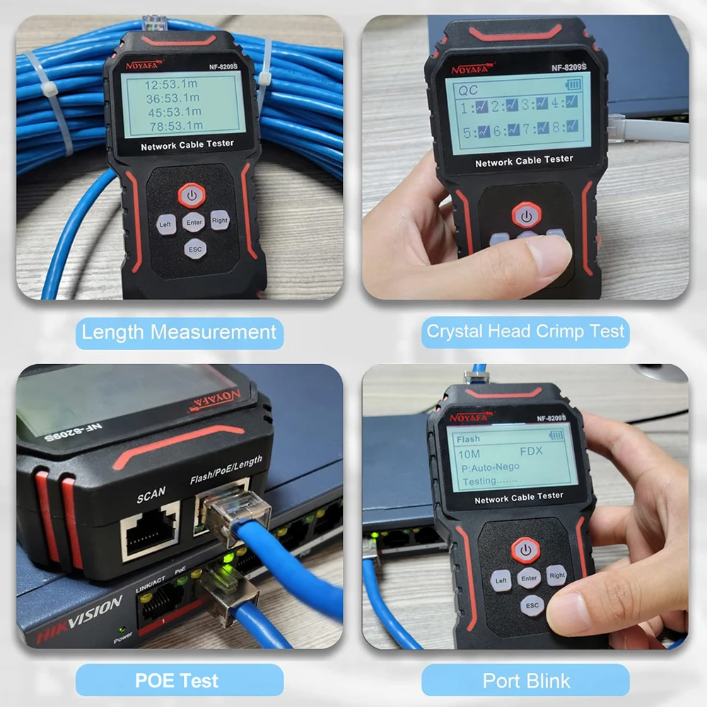 Noyafa NF-8209S netzwerk kabel tester lcd display kabel tracker poe checker erkennen längen messung fehler abstand crimp test