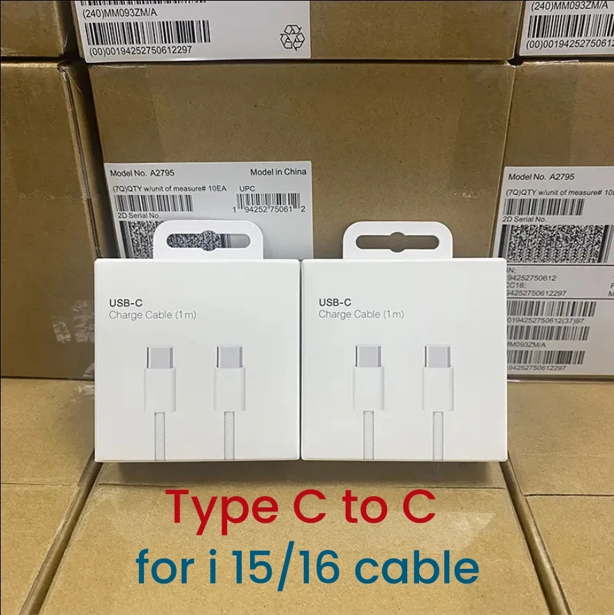 10 قطعة/الوحدة الأصلي 60 واط USB C إلى USB C كابل بيانات آيفون 15 16 برو ماكس زائد نوع C كابل شحن سريع مع صندوق البيع بالتجزئة
