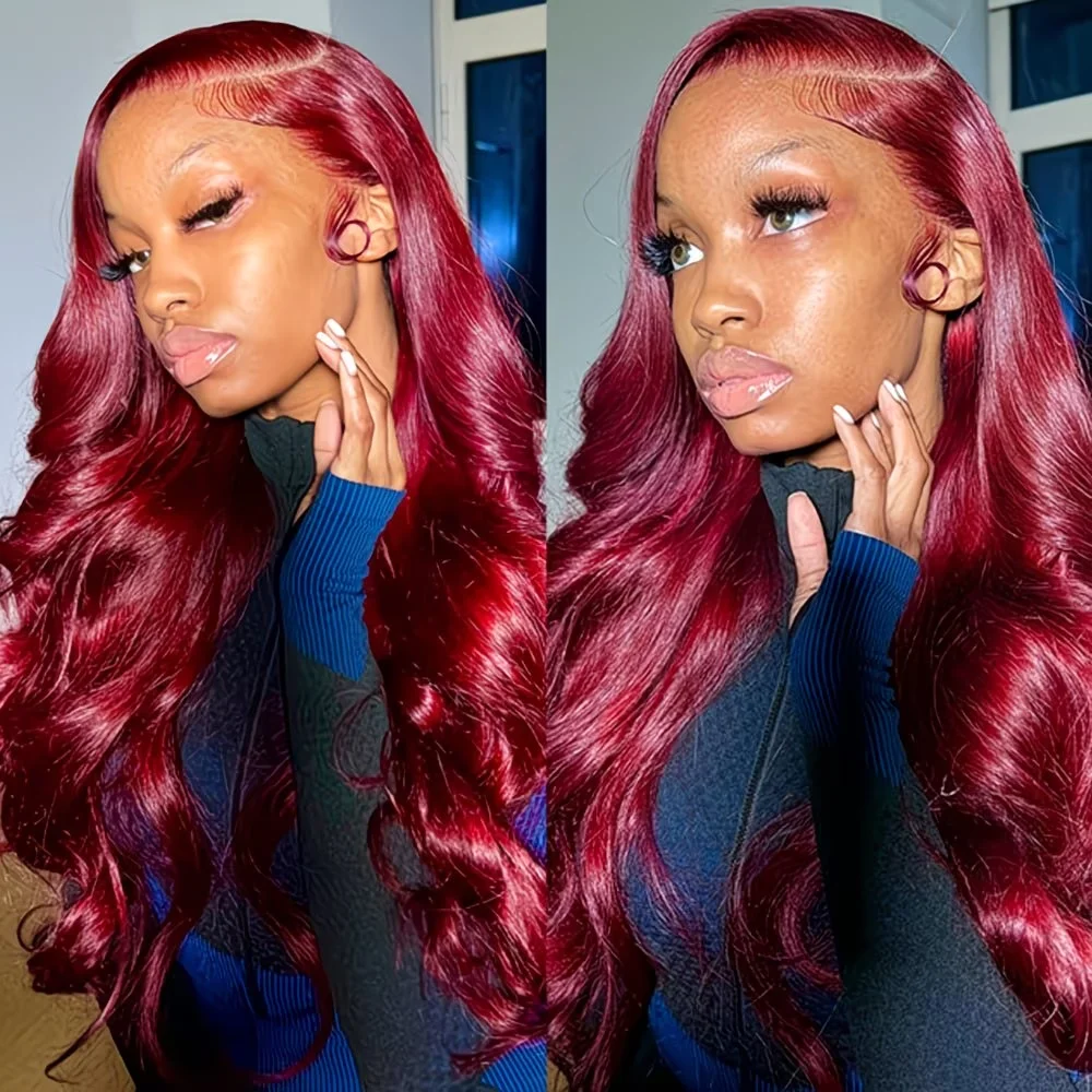 

40 Inch Transparent Lace Front Wig 250 Density 99J Burgundy 13x6 HD Body Wave Lace Front Wigs Human Hair Frontal Wig Pre Plucked